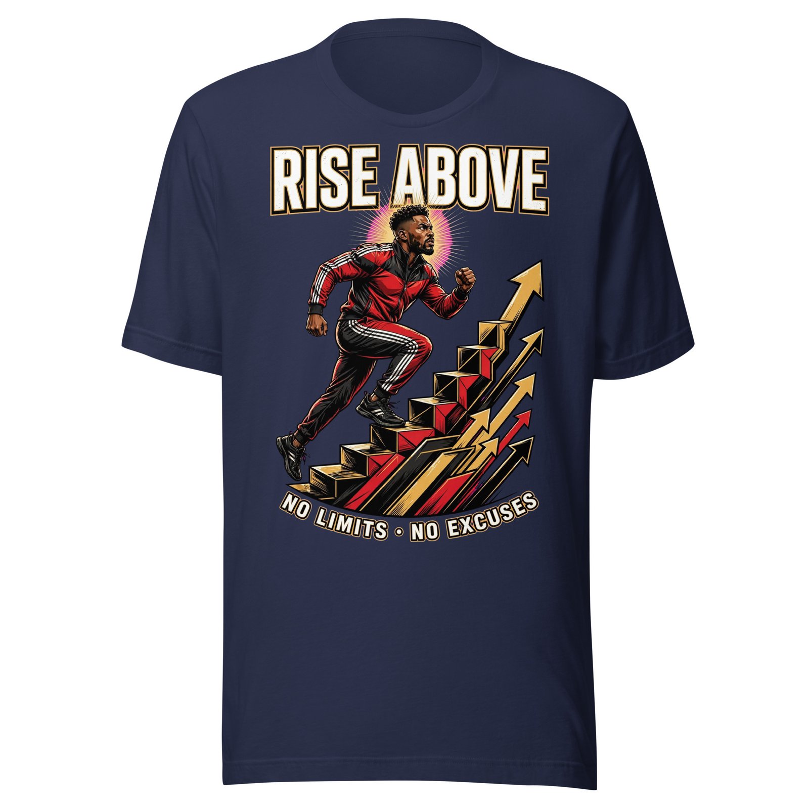 Rise Above No Limits No Excuses Motivational Black Men T-Shirt - Image 3